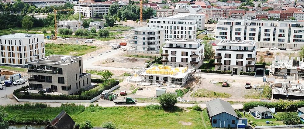 Blick auf das Wohnquartier „Waisengärten" in der Schweriner Werdervorstadt