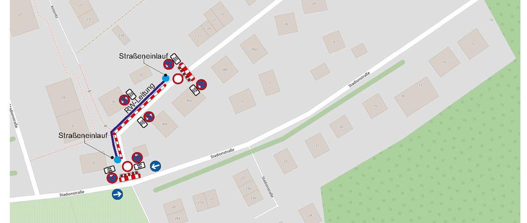 Blick auf den Bereich der Arbeiten und der Beschilderung in der Straße Osterberg, Quelle: Openstreetmap