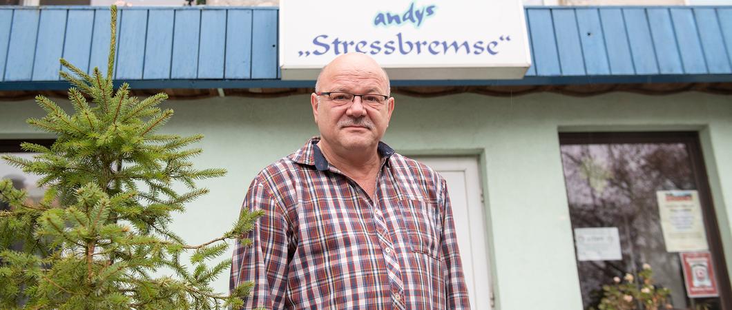 Andy Hömke vor seiner „Stressbremse“