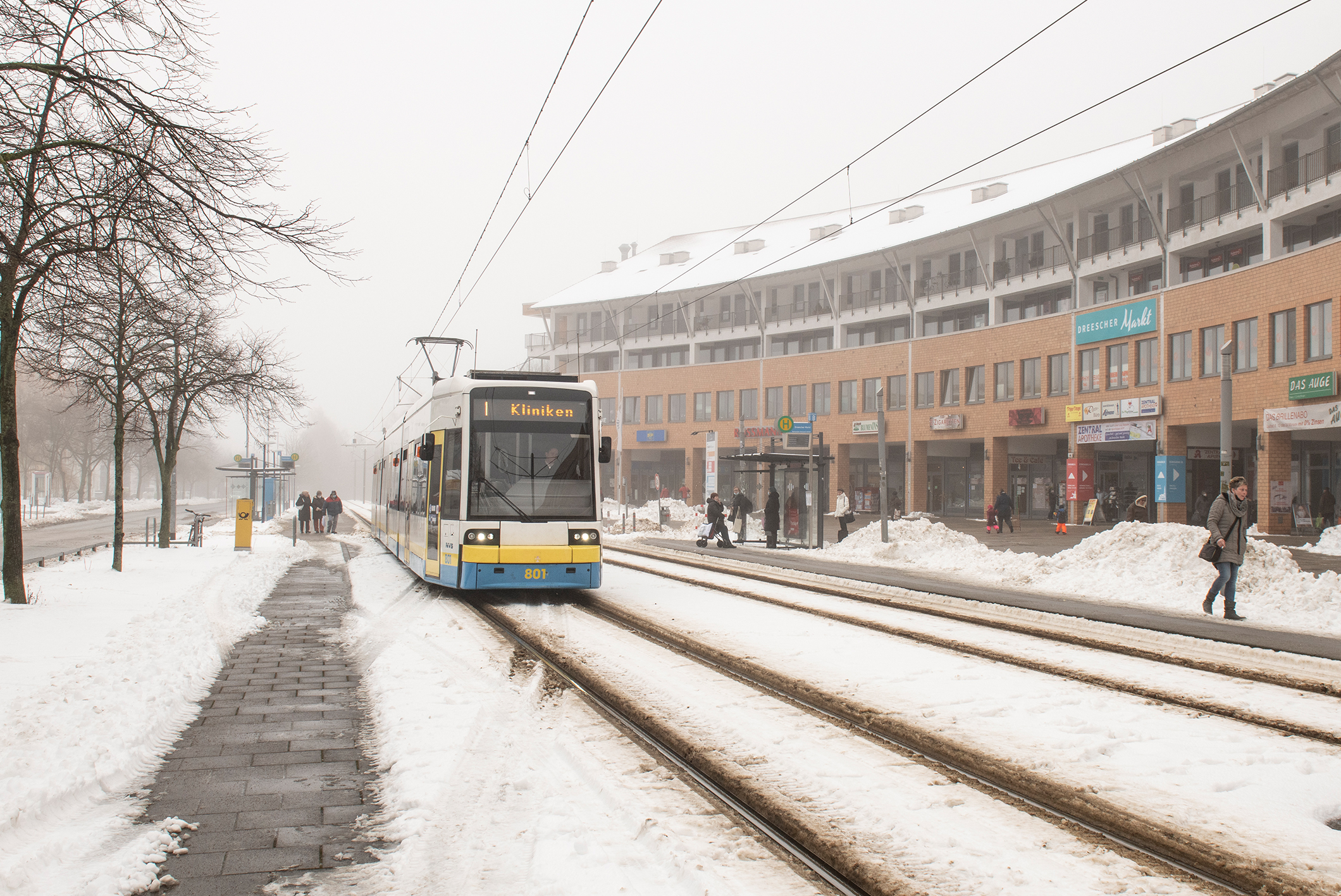 Blick auf den verschneiten Dreescher Markt